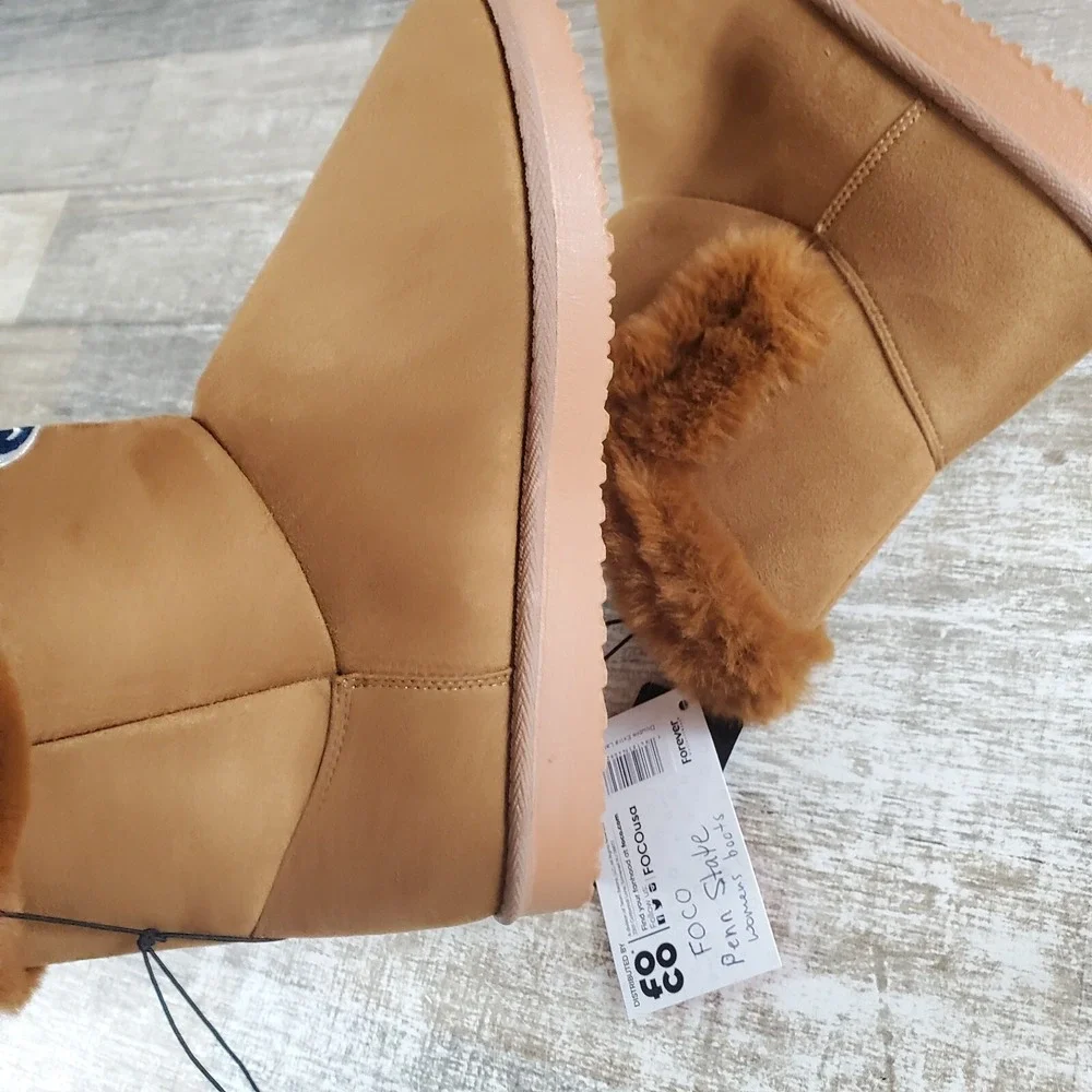 Foco Penn State Nittany Lions Womens Winter Boot Sz 10 Brown Faux Fur Ankle
